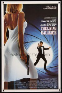 9k403 LIVING DAYLIGHTS int'l 1sh '87 Dalton as Bond & sexy Maryam d'Abo in sheer dress w/gun!