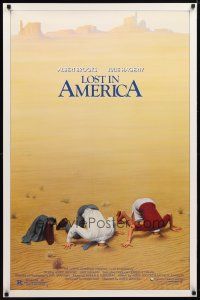 9k423 LOST IN AMERICA 1sh '85 great Lettick art of Albert Brooks & Julie Hagerty w/heads in sand!