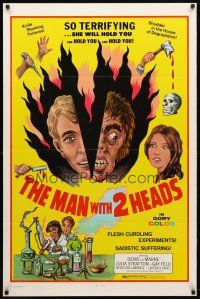 9k449 MAN WITH 2 HEADS 1sh '72 William Mishkin horror, shudder in the house of degradation!