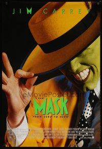 9k457 MASK style B int'l 1sh '94 great super close up of wacky Jim Carrey in full make-up!