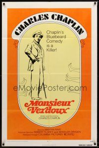 9k489 MONSIEUR VERDOUX 1sh R72 cool art of Charlie Chaplin as gentleman Bluebeard!