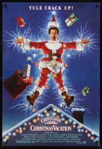 9k531 NATIONAL LAMPOON'S CHRISTMAS VACATION 1sh '89 Consani art of Chevy Chase, yule crack up!