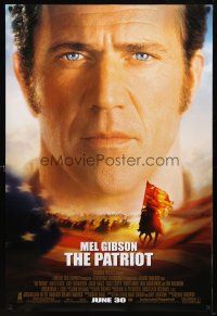 9k592 PATRIOT advance DS 1sh '00 huge close up portrait image of Mel Gibson over American flag!