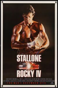 9k678 ROCKY IV advance 1sh '85 great image of champ Sylvester Stallone wrapping his hands!