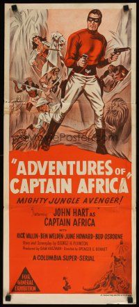 9m687 ADVENTURES OF CAPTAIN AFRICA Aust daybill '55 serial, John Hart is mighty jungle avenger!