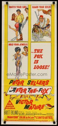 9m689 AFTER THE FOX Aust daybill '66 De Sica's Caccia alla Volpe, Peter Sellers, Frazetta art!