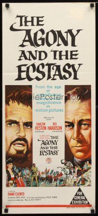9m690 AGONY & THE ECSTASY Aust daybill '65 art of Charlton Heston & Rex Harrison!