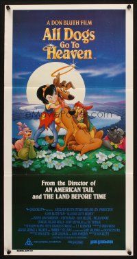 9m693 ALL DOGS GO TO HEAVEN Aust daybill '89 Don Bluth, Dom Deluise, cute art of dogs & girl!