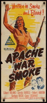 9m699 APACHE WAR SMOKE Aust daybill '52 Gilbert Roland, Glenda Farrell, roaring West adventure!