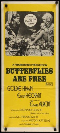 9m734 BUTTERFLIES ARE FREE Aust daybill '72 would-be lovers Goldie Hawn & blind Edward Albert!