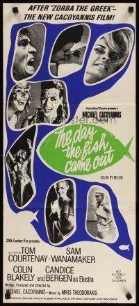 9m761 DAY THE FISH CAME OUT Aust daybill '67 Michael Cacoyannis, sexy Candice Bergen, Greek comedy!
