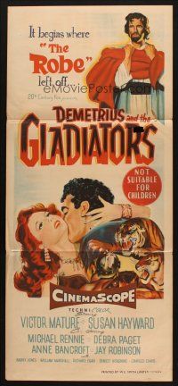 9m765 DEMETRIUS & THE GLADIATORS Aust daybill '54 art of Biblical Victor Mature & Susan Hayward!