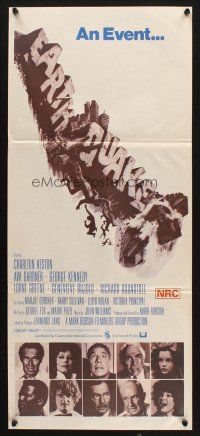 9m775 EARTHQUAKE Aust daybill '74 Charlton Heston, Ava Gardner, cool Joe Smith disaster title art!