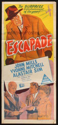 9m782 ESCAPADE Aust daybill '57 John Mills, Yvonne Mitchell, Alastair Sim, English comedy!
