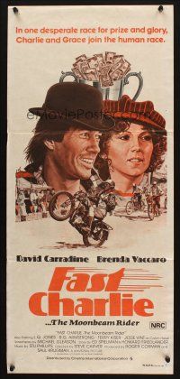 9m790 FAST CHARLIE Aust daybill '79 art of David Carradine on motorcycle + Brenda Vaccaro by Salk!
