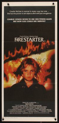 9m799 FIRESTARTER Aust daybill '84 close up of creepy eight year-old Drew Barrymore, sci-fi!
