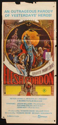 9m808 FLESH GORDON Aust daybill '74 sexy sci-fi spoof, wacky erotic super hero art by George Barr!