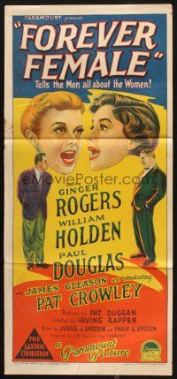 9m814 FOREVER FEMALE Aust daybill '54 Richardson Studio art of Ginger Rogers, William Holden!