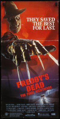 9m820 FREDDY'S DEAD Aust daybill '91 great close up of Robert Englund as Freddy Krueger!