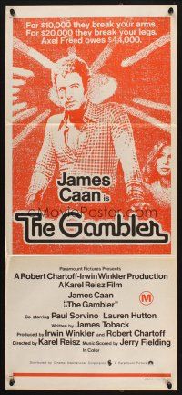 9m826 GAMBLER Aust daybill '74 James Caan is a degenerate gambler who owes the mob $44,000!