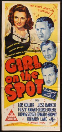 9m835 GIRL ON THE SPOT Aust daybill '46 film noir musical, Lois Collier, Jess Barker!