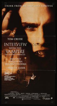 9m885 INTERVIEW WITH THE VAMPIRE Aust daybill '94 close up of fanged Tom Cruise, Brad Pitt,Anne Rice