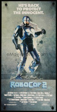 9m959 ROBOCOP 2 Aust daybill '90 cyborg policeman Peter Weller busts through wall, sci-fi sequel!