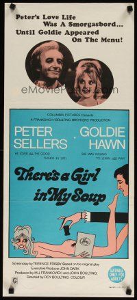 9m980 THERE'S A GIRL IN MY SOUP Aust daybill '71 Peter Sellers, Goldie Hawn, wacky artwork!
