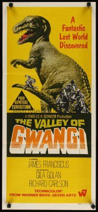 9m992 VALLEY OF GWANGI Aust daybill '69 Ray Harryhausen, cool image of cowboys battling dinosaurs!