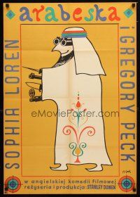 9m188 ARABESQUE Polish 23x33 '66 Gregory Peck, Sophia Loren, Flisak art of well-armed Arab man!