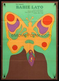 9m249 INDIAN SUMMER Polish 23x33 '74 wacky Neugebauer art of man w/butterfly head!
