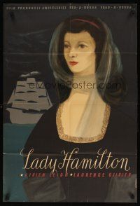 9m345 THAT HAMILTON WOMAN Polish 23x33 '57 Wenzel artwork of pretty Vivien Leigh & sailing ship!