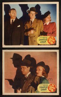 9p864 CHINESE RING 2 LCs '48 Roland Winters as Asian detective Charlie Chan, cool shadowy images!