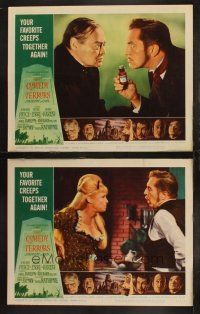 9p869 COMEDY OF TERRORS 2 LCs '64 close ups of Vincent Price, Joyce Jameson, Peter Lorre!