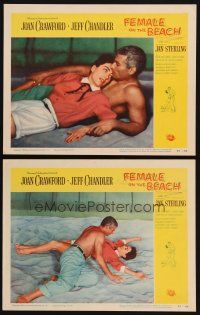 9p884 FEMALE ON THE BEACH 2 LCs '55 romantic close images of Joan Crawford and Jeff Chandler!