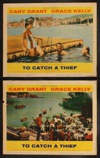 9p983 TO CATCH A THIEF 2 LCs '55 Grace Kelly & Cary Grant on the Riviera, Alfred Hitchcock