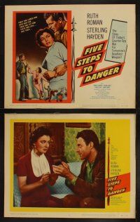 9p149 FIVE STEPS TO DANGER 8 LCs '57 cool images of Sterling Hayden, Ruth Roman, Cold War spies!
