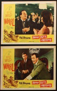 9p630 NEVER PUT IT IN WRITING 6 LCs '64 Pat Boone, Fidelma Murphy, Milo O'Shea, cool airplane image!