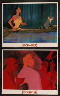 9p372 POCAHONTAS 8 LCs '95 Walt Disney Native American Indian cartoon, Pocahontas in canoe!