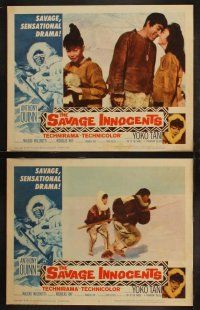 9p408 SAVAGE INNOCENTS 8 LCs '61 Nicholas Ray, Eskimo Anthony Quinn, Yoko Tani, cool border art!