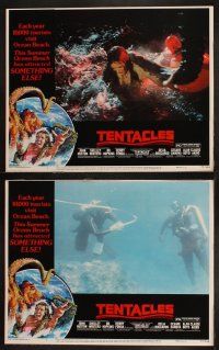 9p490 TENTACLES 8 LCs '77 Tentacoli, AIP, great border art of octopus attacking sexy girl in bikini!