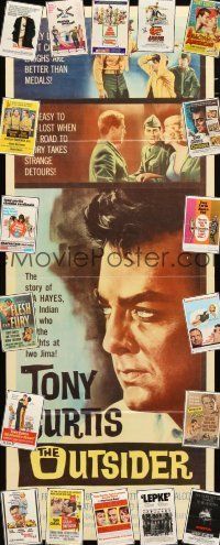 9r094 LOT OF 27 FOLDED INSERTS, HALF-SHEETS, & ONE-SHEETS OF TONY CURTIS MOVIES '50s-60s cool!