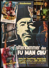 9r191 LOT OF 4 FOLDED GERMAN DR. FU MANCHU POSTERS '60s art of Asian villain Christopher Lee!