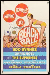 9r030 BEACH BALL 1sh '65 Edd Byrnes, Chris Noel, The Supremes, sexy girl in bikini art!