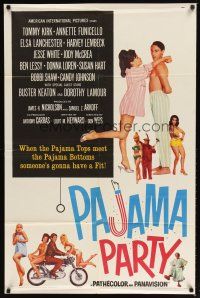 9r002 PAJAMA PARTY 1sh + set of 8 LCs '64 Annette Funicello in sexy lingerie, Kirk, Buster Keaton!