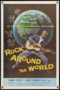 9r050 ROCK AROUND THE WORLD 1sh '57 early rock & roll, great artwork of Tommy Steele!