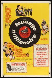 9r013 TEENAGE MILLIONAIRE 1sh + set of 8 LCs '61 free record for every teen who buys a ticket!