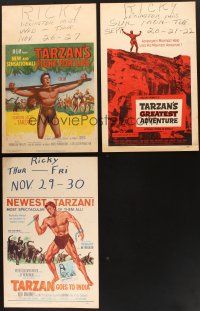 9r266 LOT OF 3 WINDOW CARDS FROM TARZAN MOVIES '50s-60s Fight For Life, Greatest Adventure, India