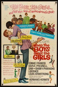 9r015 WHEN THE BOYS MEET THE GIRLS 1sh + set of 8 LCs '65 Armstrong, Liberace, Herman's Hermits!