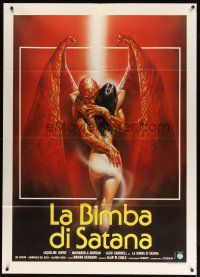 9s192 GIRL FOR SATAN Italian 1p '82 wild artwork of winged demon holding sexy naked girl!